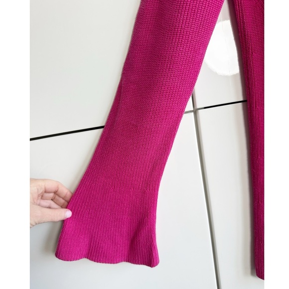 Talbots Cowlneck Sweater Fuchsia Hot Pink Cotton Size Large Flare Sleeves - Picture 2 of 7